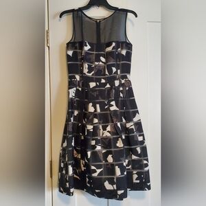 Oscar de la Renta Black and White Sleeveless Fit and Flare Dress